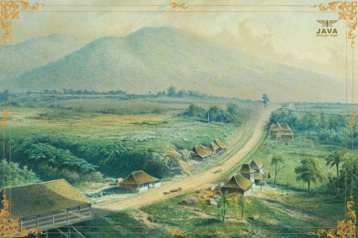 A painting from between 1860 and 1900 depicting the Post Road between Sindanglaya and Puncak