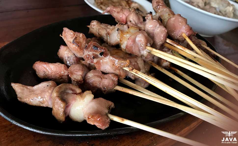 Try sate batibul, succulent skewers of young goat meat